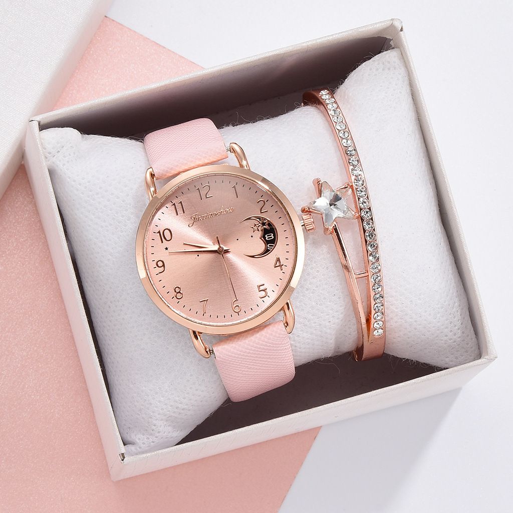 2pcs/set Women's simple pink PU fashion belt watches watch +  bracelet classic quartz watch girls fashion accessories gift sets
wrist watches