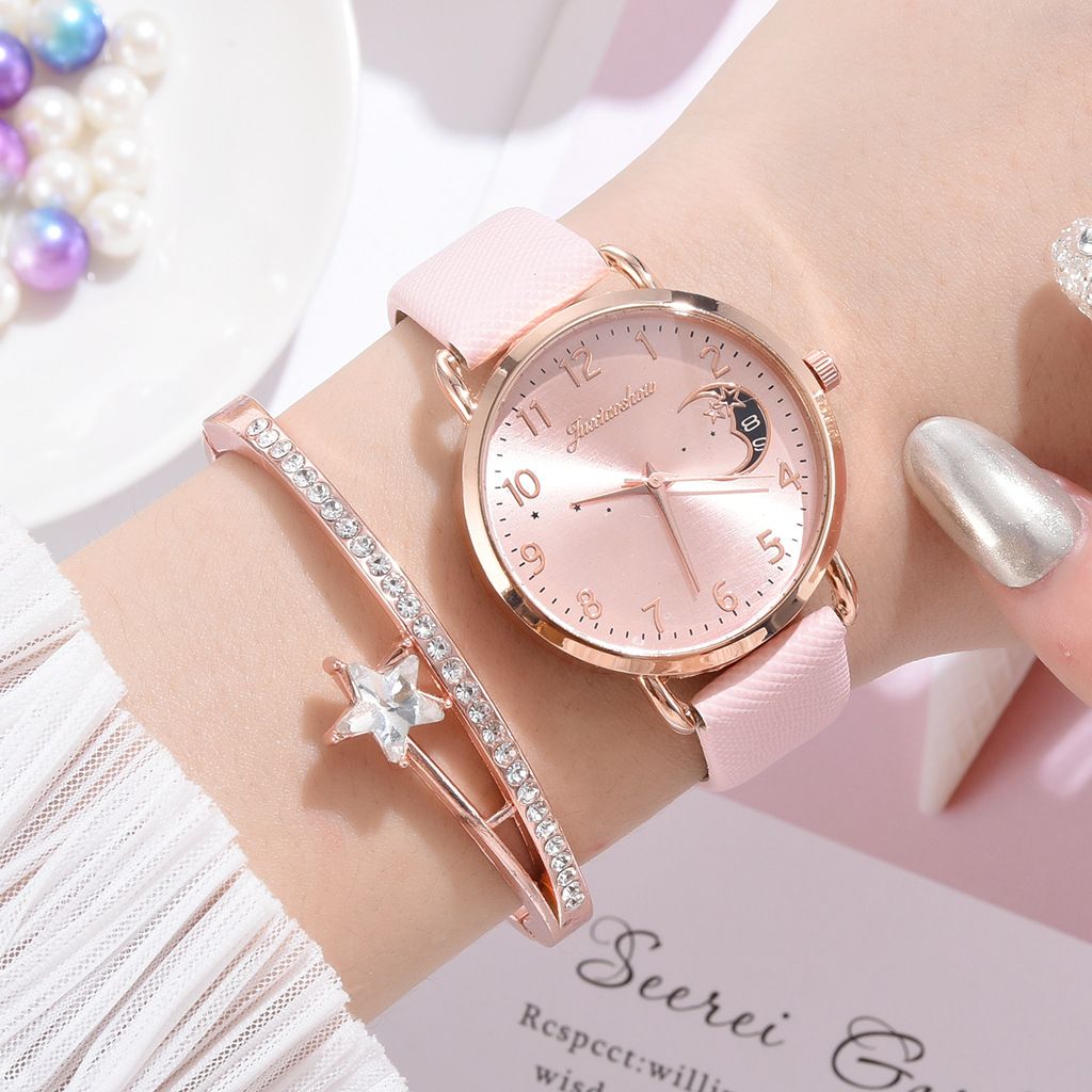 2pcs/set Women's simple pink PU fashion belt watches watch +  bracelet classic quartz watch girls fashion accessories gift sets
wrist watches