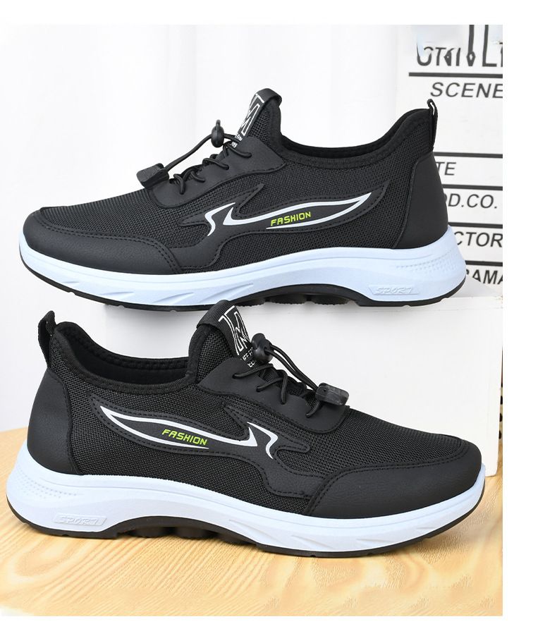 Men's black shoes lace-up sports shoes Boys casual sneakers walking shoes Dad athletic soft soled non-slip mesh shoes running shoes driving shoes