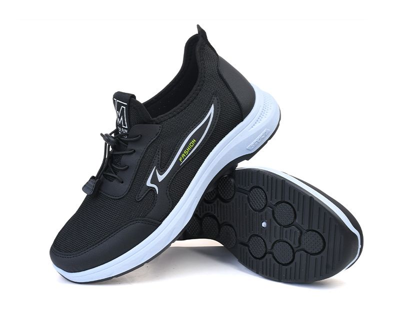 Men's black shoes lace-up sports shoes Boys casual sneakers walking shoes Dad athletic soft soled non-slip mesh shoes running shoes driving shoes
