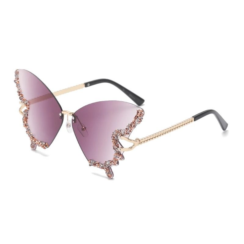 New arrivals women's butterfly shape diamond rimless sunglasses ladies' fashion personality exaggerated sunglasses girls sunglasses