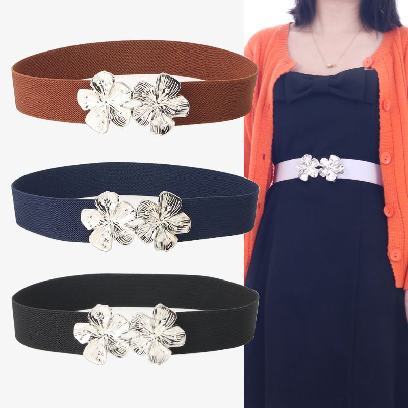 Women's Fashion Floral Buckle Belts Ladies Elastic Belt Girls Decorative dress Coat Belt Ladies waist waist belt