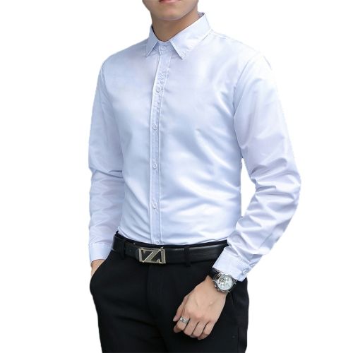 Men's solid color white long sleeve shirts boys fashion thin shirts youth business students slim casual shirts men's clothing tops shirts
