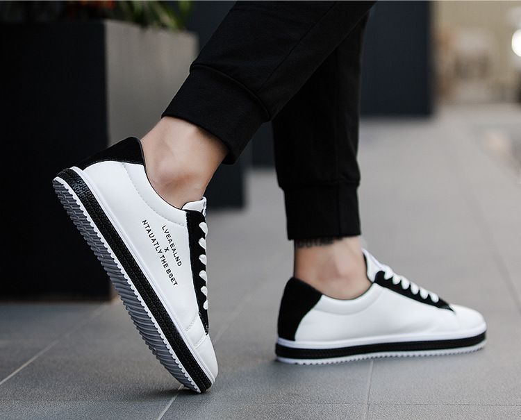 Men's low-top casual PU artificial leather shoes Boys sports shoes fashion running shoes driving shoes students single shoes athletic skateboarding shoes sneakers