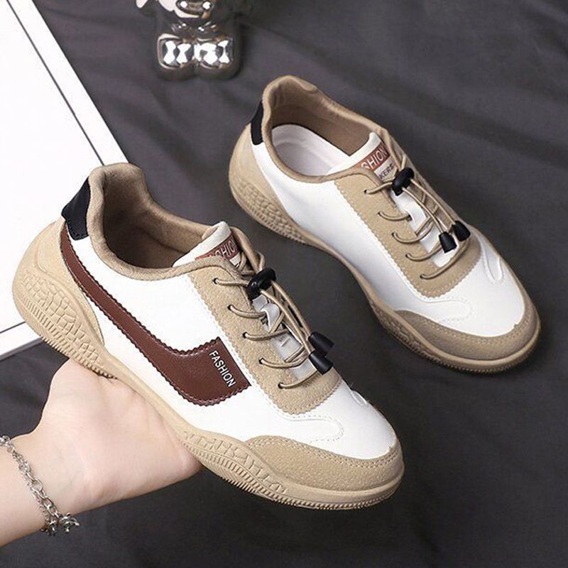 Size 38-41 Women's PU artificial leather shoes ladies running shoes girls board shoes athletic shoes flat fashion casual sports shoes students white shoes Yoga gym shoes