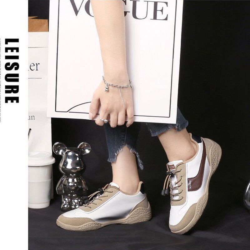 Size 38-41 Women's PU artificial leather shoes ladies running shoes girls board shoes athletic shoes flat fashion casual sports shoes students white shoes Yoga gym shoes