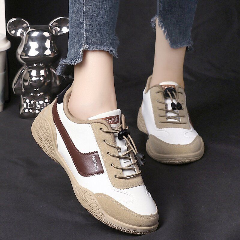 Size 38-41 Women's PU artificial leather shoes ladies running shoes girls board shoes athletic shoes flat fashion casual sports shoes students white shoes Yoga gym shoes