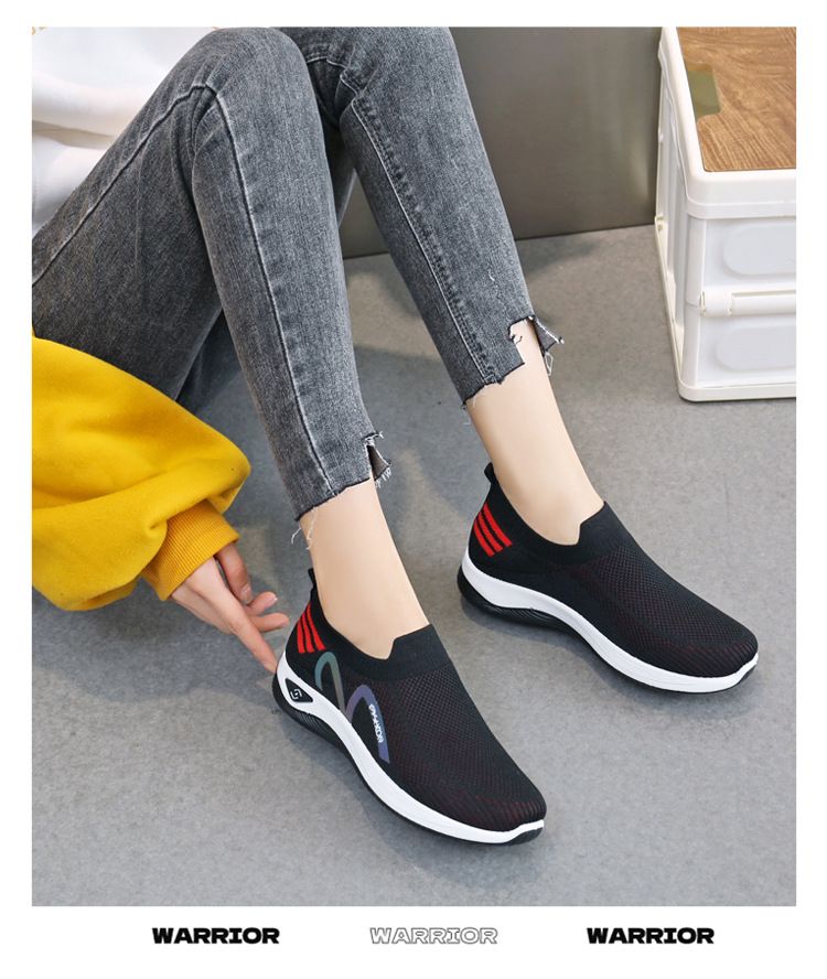 Women's black fly woven casual sneakers Girls light single shoes students soft soled non-slip shoes ladies' gym athletic