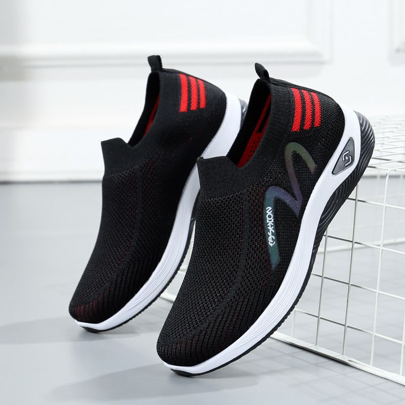 Women's black fly woven casual sneakers Girls light single shoes students soft soled non-slip shoes ladies' gym athletic Black,EU40