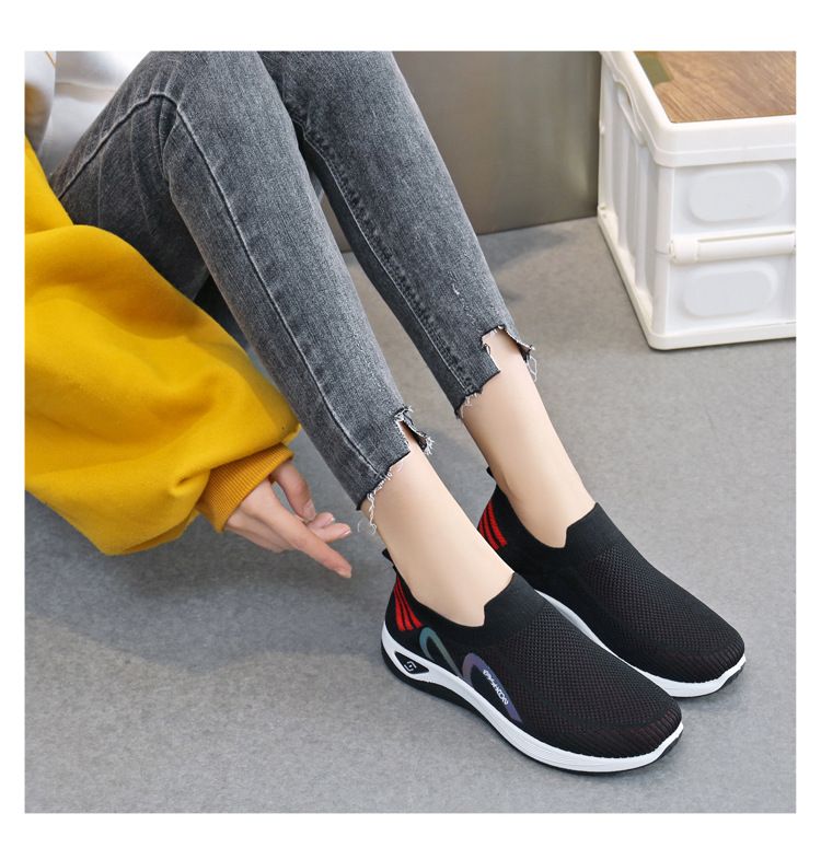 Women's black fly woven casual sneakers Girls light single shoes students soft soled non-slip shoes ladies' gym athletic