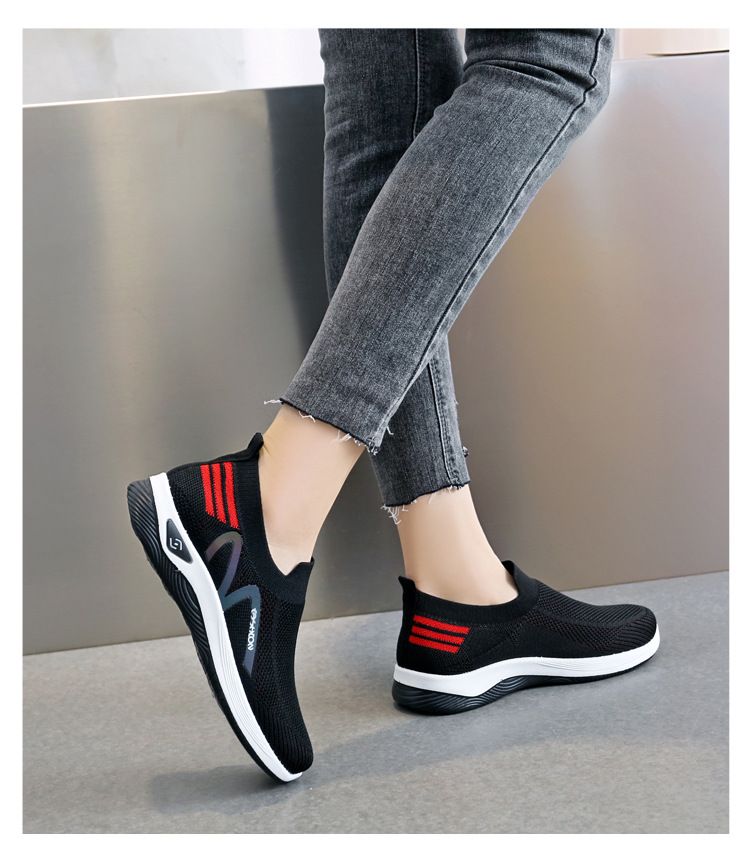 Women's black fly woven casual sneakers Girls light single shoes students soft soled non-slip shoes ladies' gym athletic