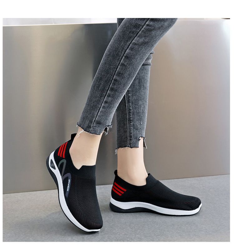 Women's black fly woven casual sneakers Girls light single shoes students soft soled non-slip shoes ladies' gym athletic