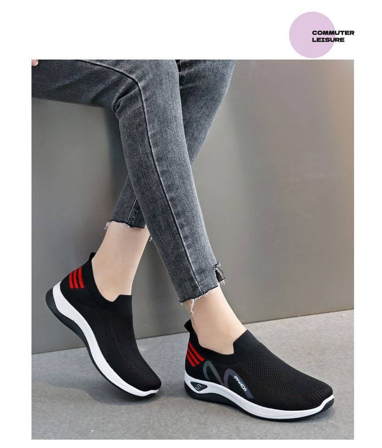 Women's black fly woven casual sneakers Girls light single shoes students soft soled non-slip shoes ladies' gym athletic