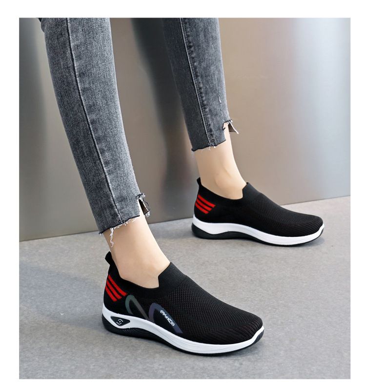 Women's black fly woven casual sneakers Girls light single shoes students soft soled non-slip shoes ladies' gym athletic