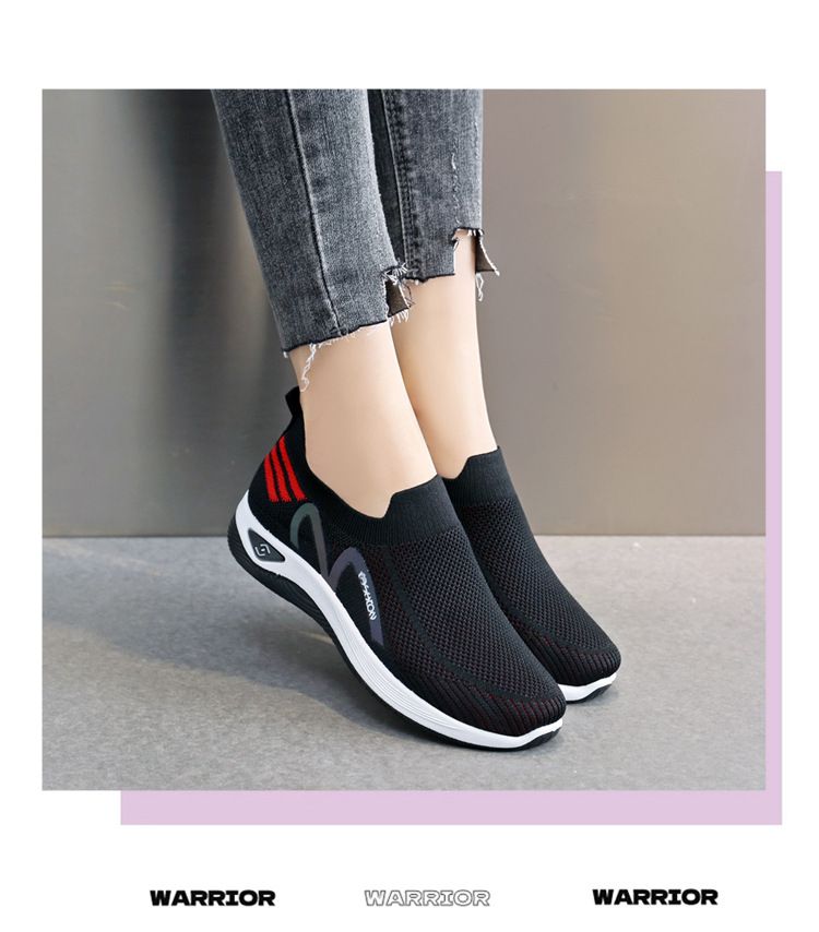 Women's black fly woven casual sneakers Girls light single shoes students soft soled non-slip shoes ladies' gym athletic