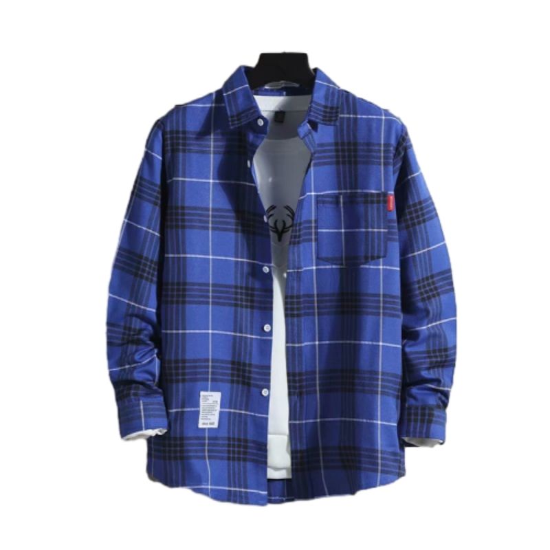 Size M -2XL Men's clothes long sleeve plaid shirt boys casual lapel shirts youth tops loose shirts students clothing coat
