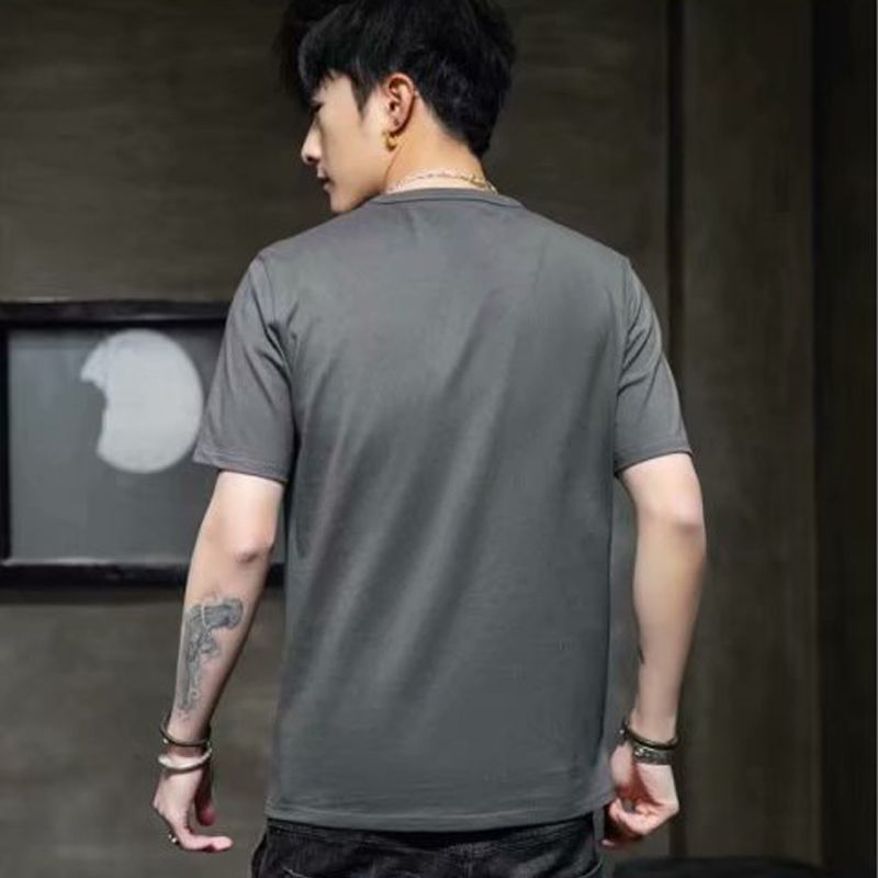 2PC Size M -2XL men's clothes students gray+blue short sleeve clothing boys casual printed round neck slim T-shirt youth tops