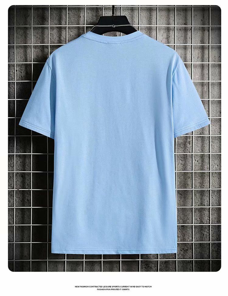 2PC Size M -2XL men's clothes students gray+blue short sleeve clothing boys casual printed round neck slim T-shirt youth tops