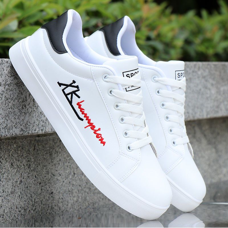 Size 41-44 men's casual PU artificial leather sneakers fashion running shoes Boys white sports driving shoes students single shoes athletic skateboarding shoes