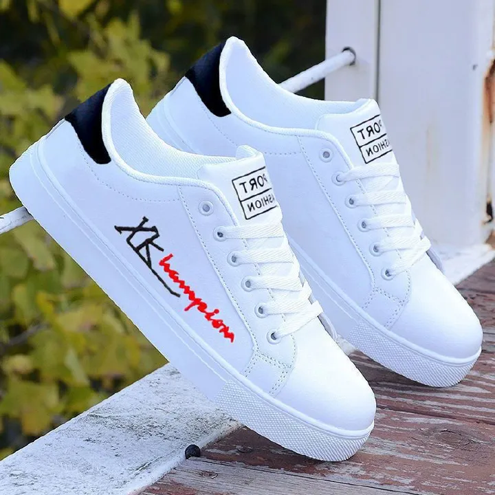 Freyr Size 41-44 men's casual PU artificial leather sneakers fashion running shoes Boys white sports driving shoes students single shoes athletic skateboarding shoes white +black shoes