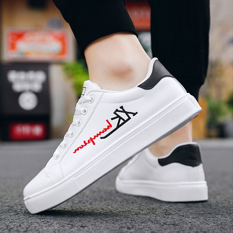 Size 41-44 men's casual PU artificial leather sneakers fashion running shoes Boys white sports driving shoes students single shoes athletic skateboarding shoes