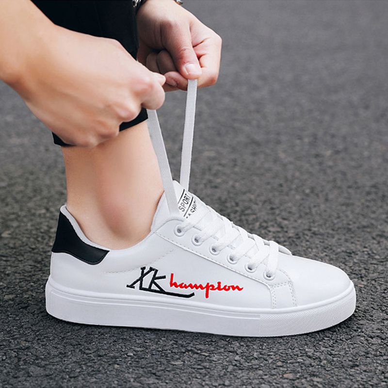 Size 41-44 men's casual PU artificial leather sneakers fashion running shoes Boys white sports driving shoes students single shoes athletic skateboarding shoes