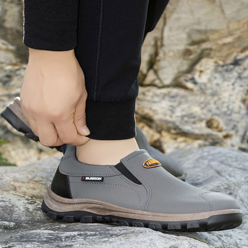 Freyr Large size 41-45 Men's shoes boys fashion single shoes non-slip shoes students soft artificial leather driving shoes Daddy low-top sneakers walking work shoes grey