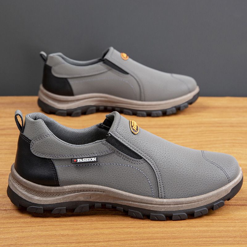 Freyr Large size 41-45 Men's shoes boys fashion single shoes non-slip shoes students soft artificial leather driving shoes Daddy low-top sneakers walking work shoes grey