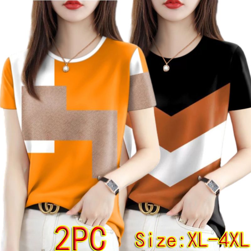 Freyr 2PC Size XL-4XL women's clothes ladies tops students short sleeve clothing girls casual round neck slim T-shirts