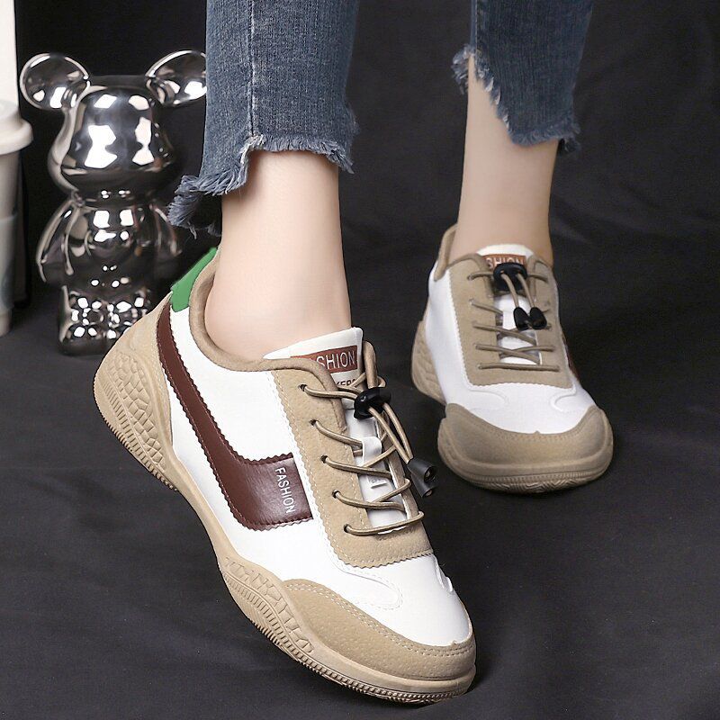 Size 38-41 Women's PU artificial leather shoes ladies running shoes girls board shoes athletic shoes flat fashion casual sports shoes students white shoes Yoga gym shoes