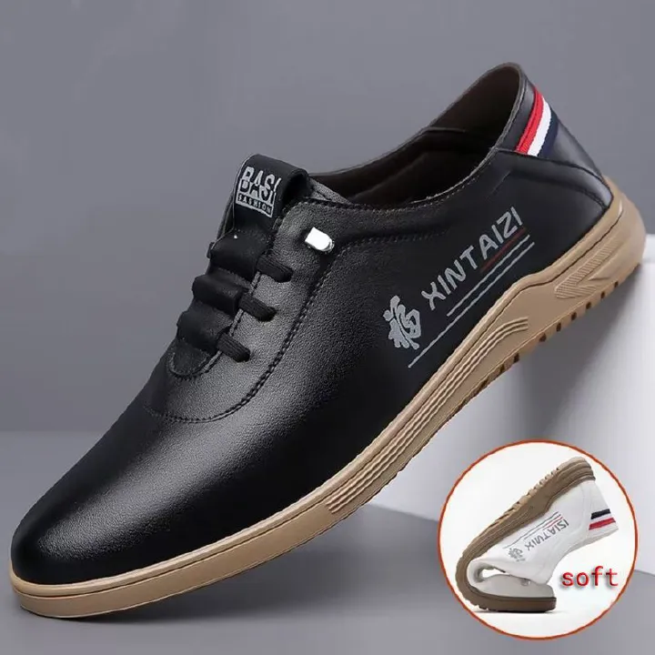 Freyr Size 41-44 Men's PU Leather shoes students casual shoes soft artificial leather driving shoes Daddy business shoes non-slip shoes boys fashion single shoes black+ brown shoes