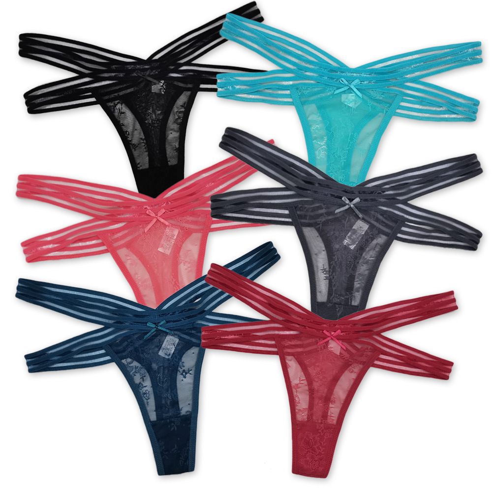 4 Pack Women's low-rise panties solid color thong Ladies super soft Hollow out lace lingerie Girls Invisible briefs underwear clothing