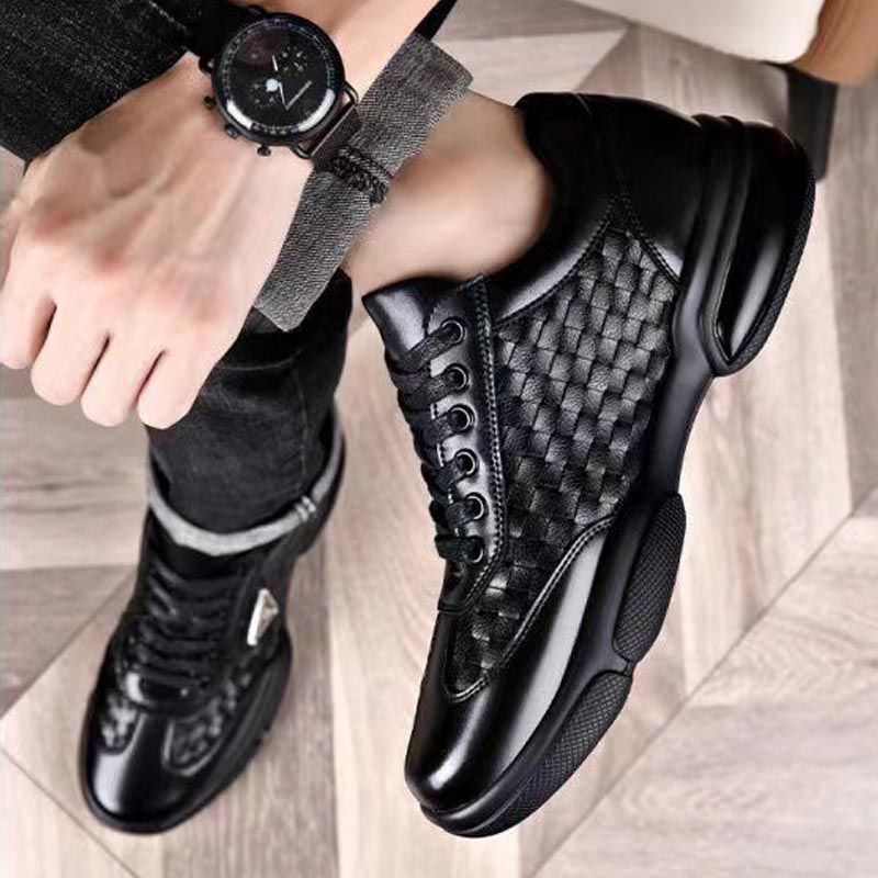 Size 41-44 Men's casual artificial leather shoes boys single shoes students PU Leather driving shoes Daddy business low-top lace-up shoes style black work shoes