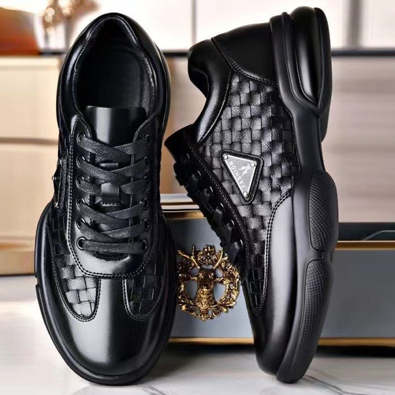 Size 41-44 Men's casual artificial leather shoes boys single shoes students PU Leather driving shoes Daddy business low-top lace-up shoes style black work shoes