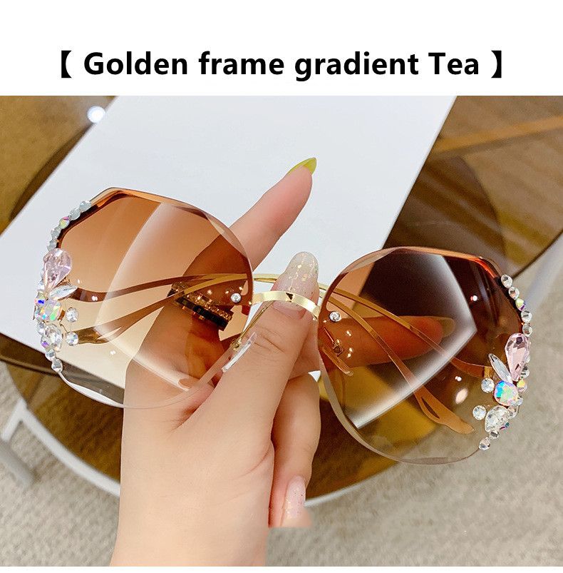 Freyr women's diamond rimless sunglasses ladies' fashion personality exaggerated sunglasses girls sunglasses