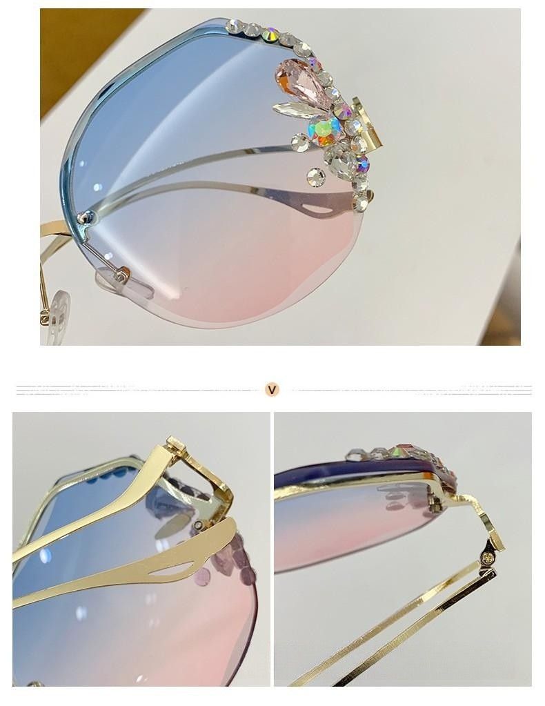 Freyr women's diamond rimless sunglasses ladies' fashion personality exaggerated sunglasses girls sunglasses