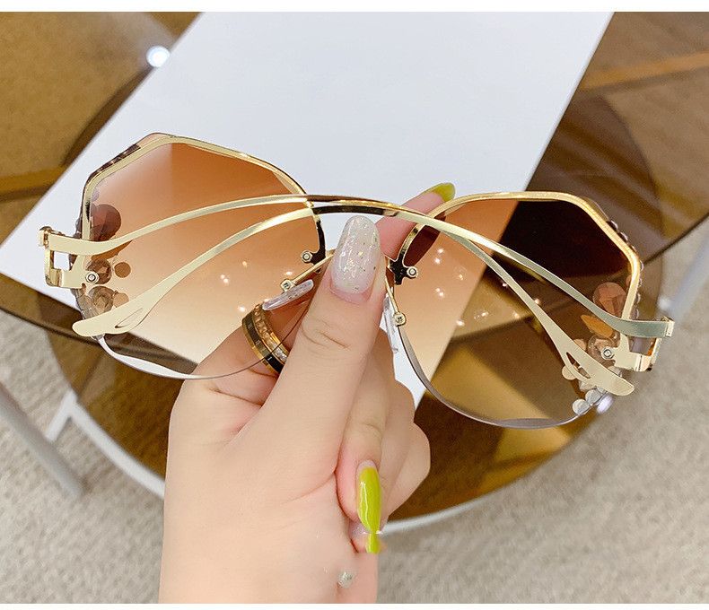 Freyr women's diamond rimless sunglasses ladies' fashion personality exaggerated sunglasses girls sunglasses