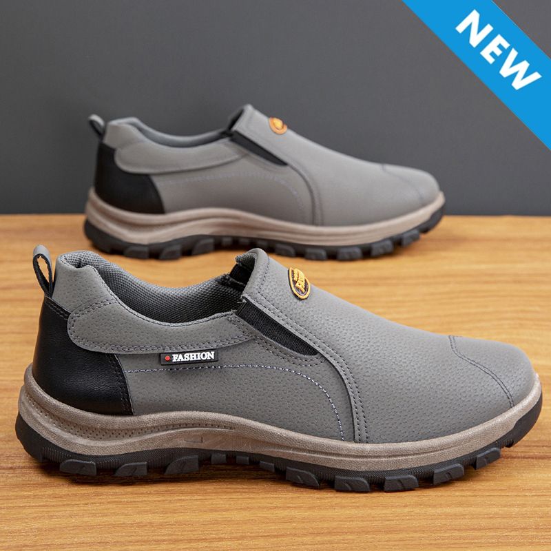 Freyr Large size 41-45 Men's shoes boys fashion single shoes non-slip shoes students soft artificial leather driving shoes Daddy low-top sneakers walking work shoes grey