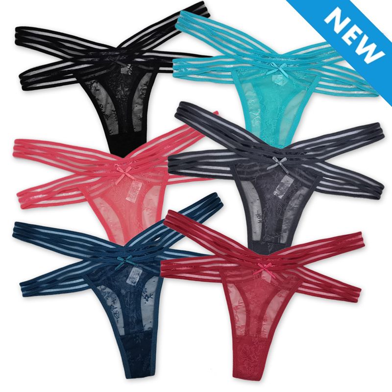 4 Pack Women's low-rise panties solid color thong Ladies super soft Hollow out lace lingerie Girls Invisible briefs underwear clothing