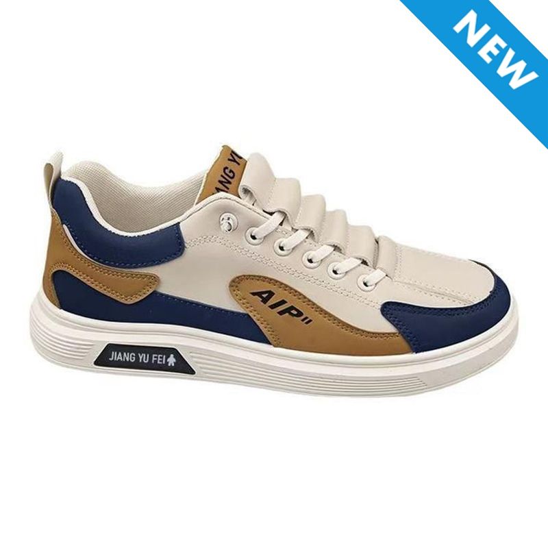 Size 41-44 Men's casual PU artificial leather running shoes students single shoes sneakers boys sports driving shoes athletic skateboarding white+ brown shoes