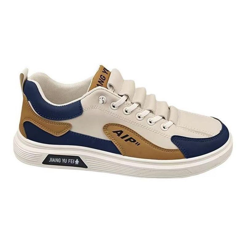 Size 41-44 Men's casual PU artificial leather running shoes students single shoes sneakers boys sports driving shoes athletic skateboarding white+ brown shoes