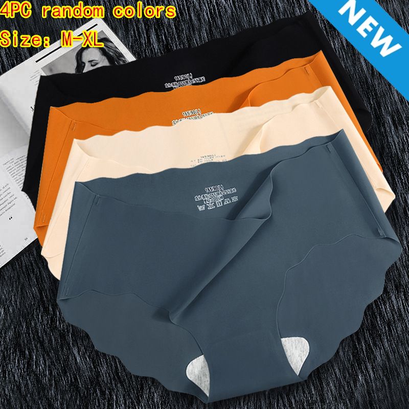4PC size M-XL women's wave ice silk seamless panties quick drying underwear ladies cotton crotch comfy invisible briefs soft thin light briefs triangle briefs