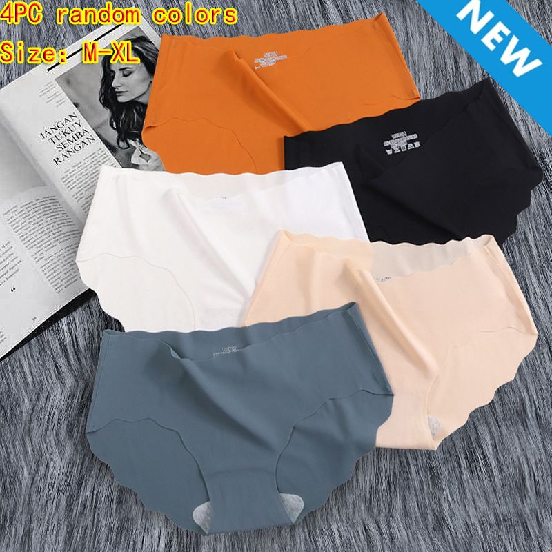 4PC size M-XL women's wave ice silk seamless panties quick drying underwear ladies cotton crotch comfy invisible briefs soft thin light briefs triangle briefs