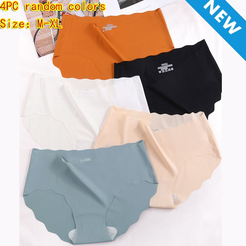 4PC size M-XL women's wave ice silk seamless panties quick drying underwear ladies cotton crotch comfy invisible briefs soft thin light briefs triangle briefs
