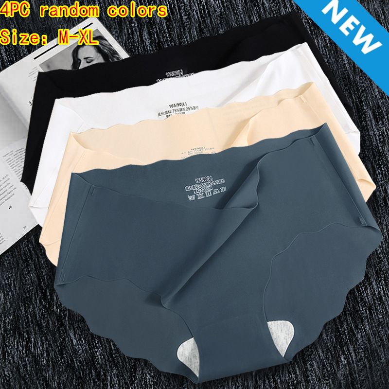 4PC size M-XL women's wave ice silk seamless panties quick drying underwear ladies cotton crotch comfy invisible briefs soft thin light briefs triangle briefs