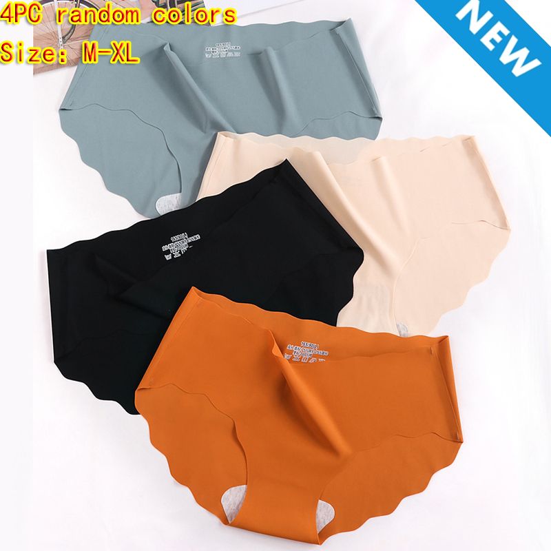 4PC size M-XL women's wave ice silk seamless panties quick drying underwear ladies cotton crotch comfy invisible briefs soft thin light briefs triangle briefs