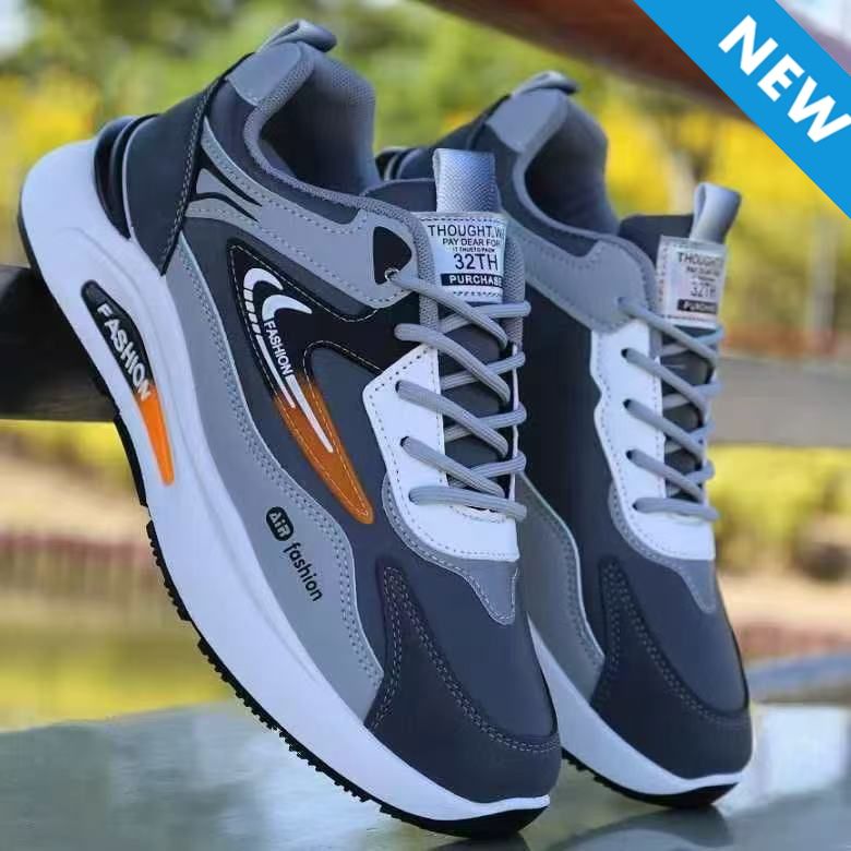Freyr Size 41-44 Men's casual PU artificial leather running shoes  students single shoes sneakers athletic skateboarding gray shoes