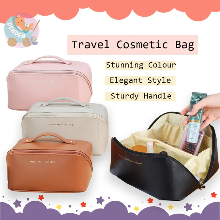 Portable Double Layer Cosmetic Bag Pillow Makeup Bag Soft PU Leather Travel Large Capacity Toiletries Storage Bag Pouch