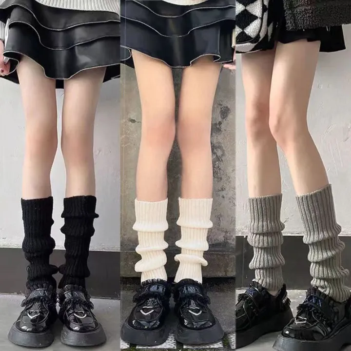 40cm Knitted Stockings Lolita Stockings Cute White Stockings Sweet Girls Leg Warmers Knitted Foot Cover Leg Warm Socks Women Uniform Cosplay Boot Socks Pile Up Socks