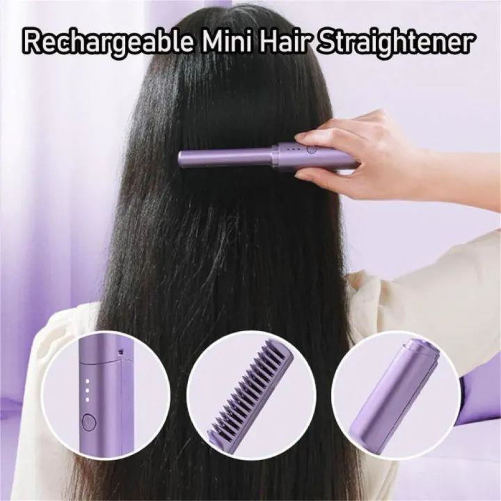 Portable Hair Straightener Comb Wireless Ionic Hair Straightener Brush Comb Rechargeable Curler Hair Straightener Comb New Negative Ion Hair Care Quick